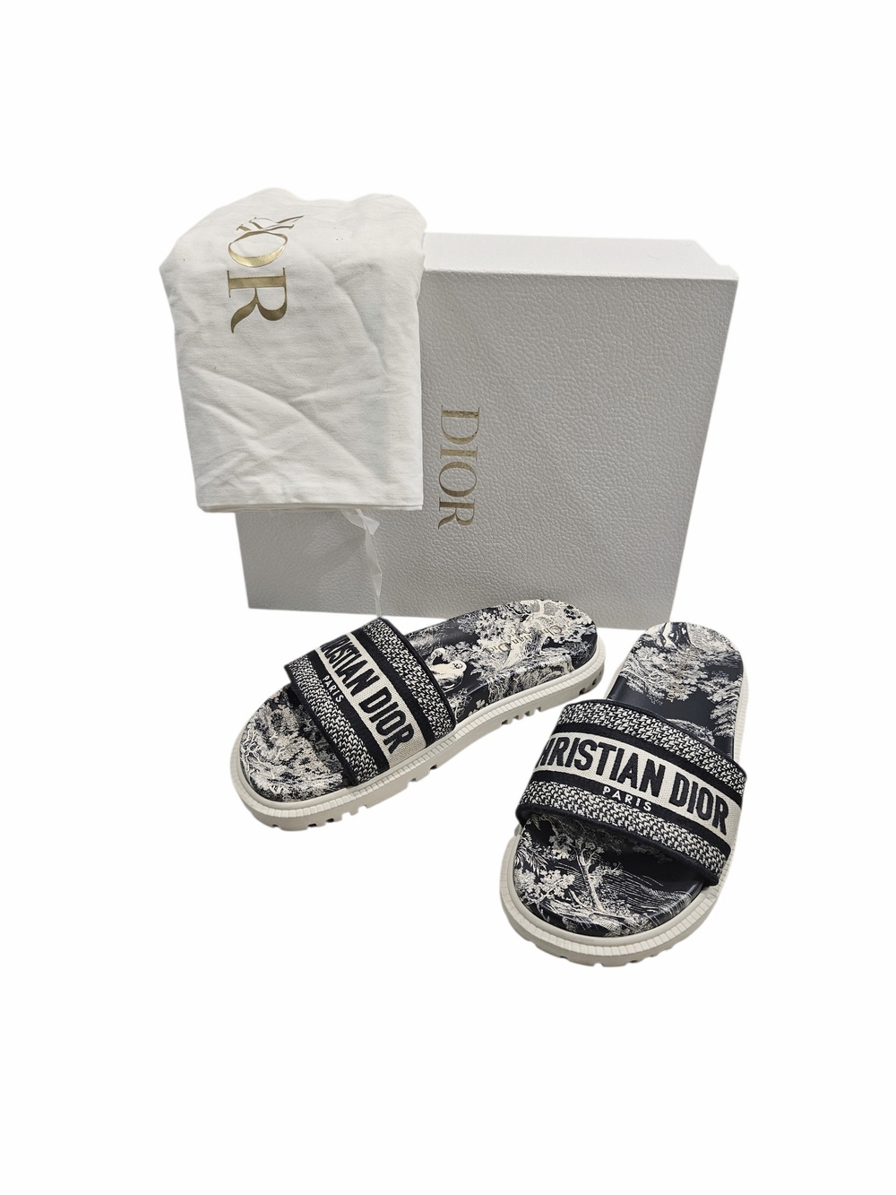 Christian Dior Dway Embroidered Slides Size 9 / 39 – Blue Toile de Jouy